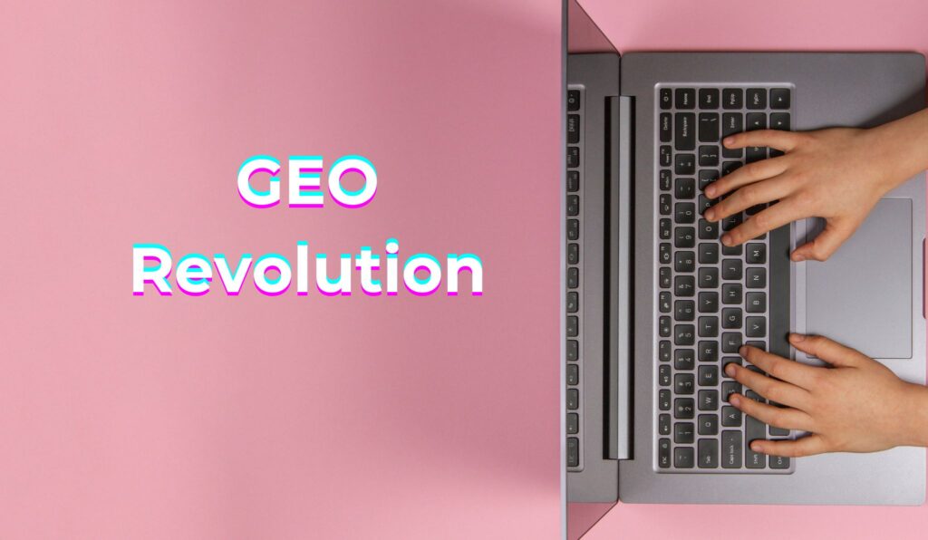 Banner mit Laptop und Schriftzug: GEO Revolution