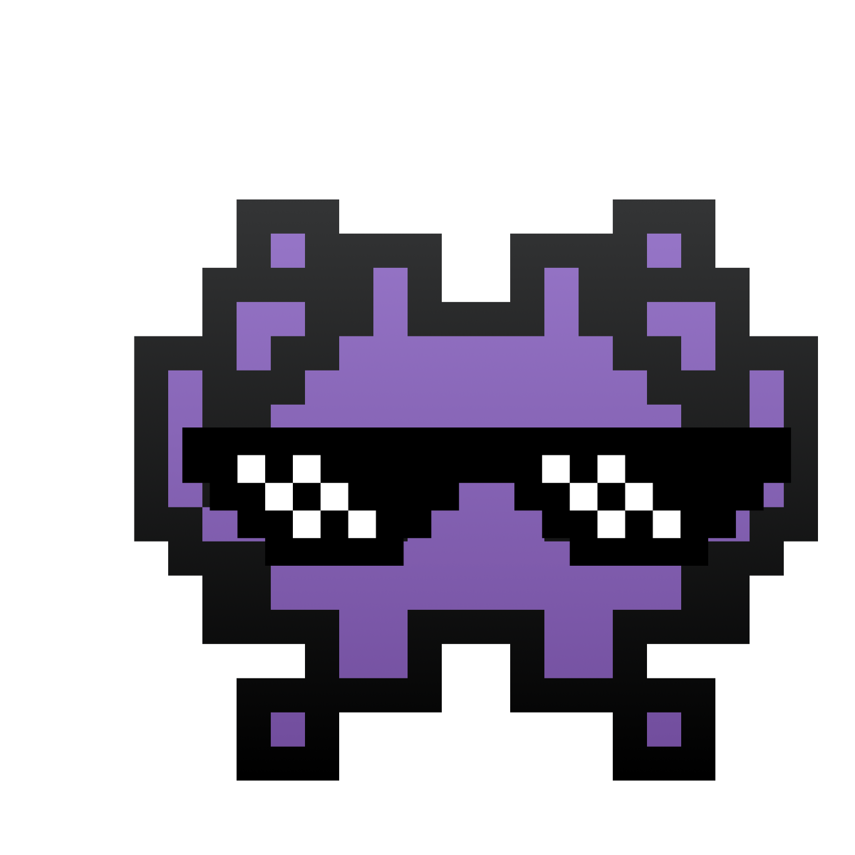 Crawler-Bytey Lila Monster-Emojis mit Pixelsonnenbrille, Bytey der Crawler - Maskottchen von viSEOnärin