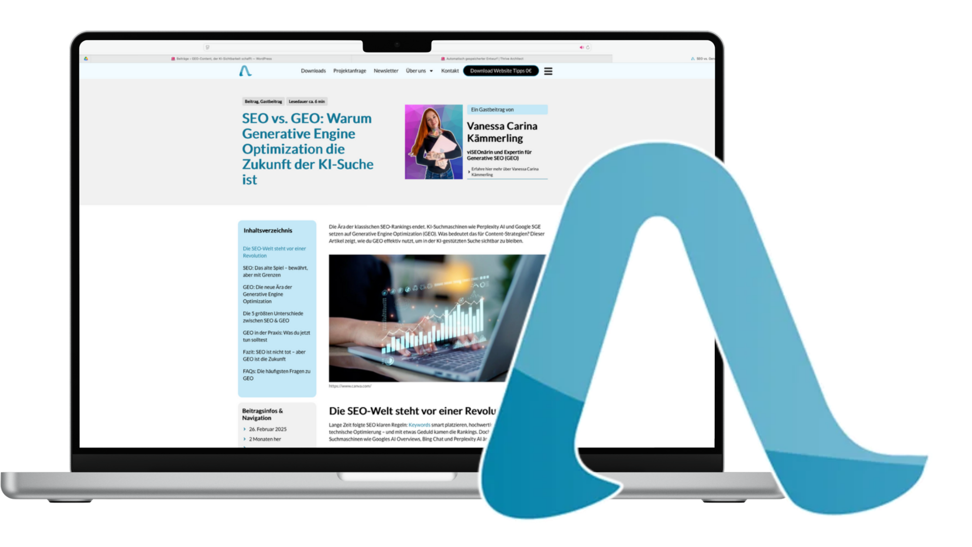 Screenshots meines Blogbeitrages "SEO vs. GEO: Warum Generative Engine Optimization die Zukunft der KI-Suche ist" auf der Website der Marketing-Agentur azoora
