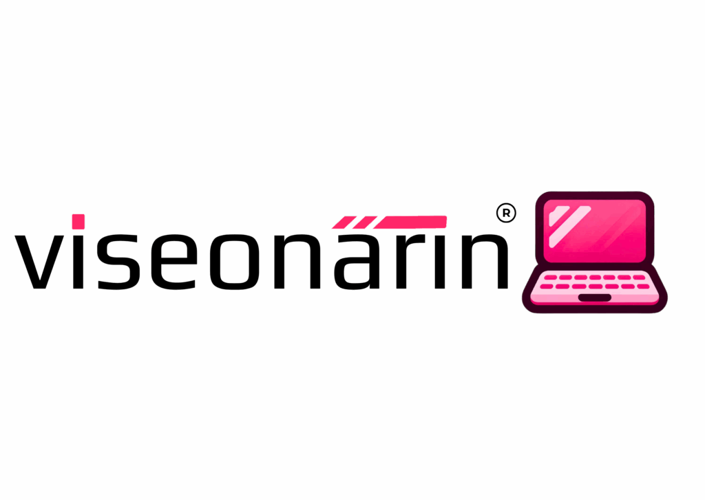 Logo viSEOnärin pinker Laptop als Symbolbild für das Tätigkeitsfeld von GEO-Strategin Vanessa Kämmerling