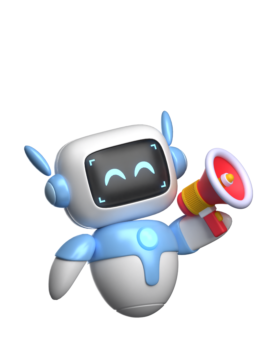 Roboter mit Megaphon, um zu symbolisieren, was für KI-Suchsysteme von Bedeutung ist