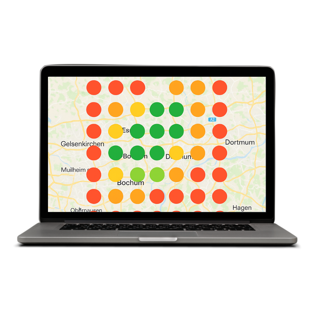 Laptop mit Heatmap Laptop mit Heatmap als Hintergrund als Symbol für meine Dienstleistung Sichtbarkeit bei KI für regionale Unternehmen