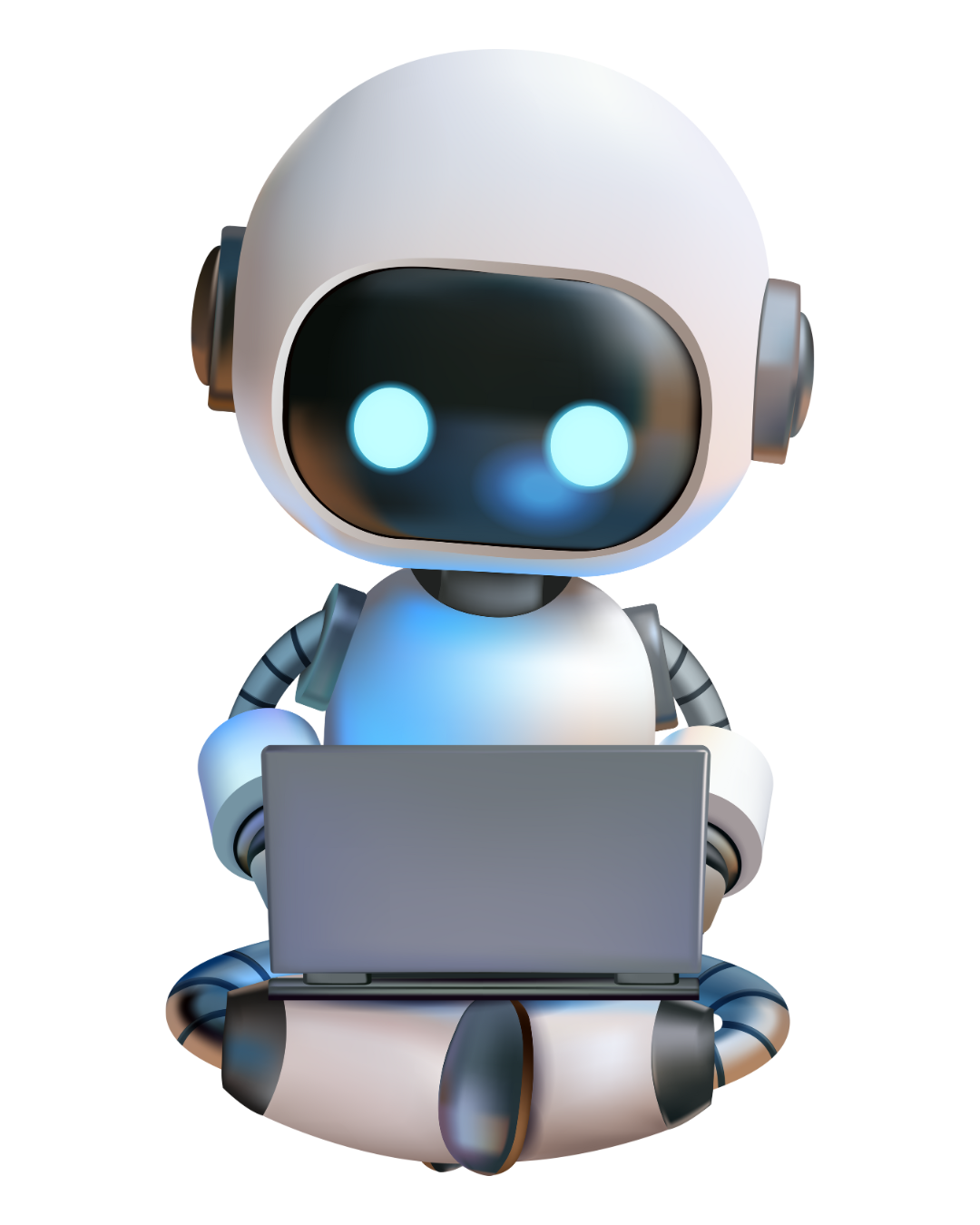 Roboter am Laptop Roboter arbeitet am Laptop als Symbol dass KI Antworten generiert