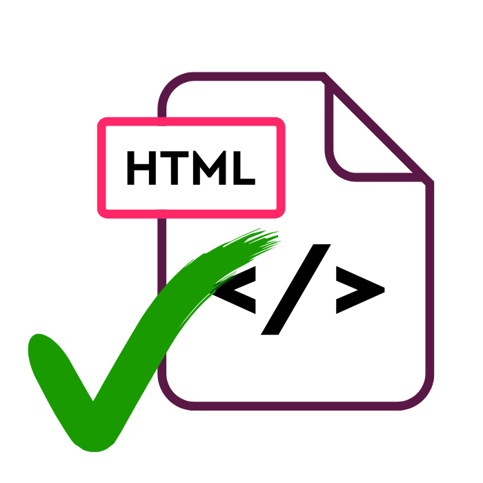 HTML-Symbol mit grünem Häkchen als Symbol dafür dass für KI-Sichtbarkeit ein sauberer Quellcode Standard sein sollte